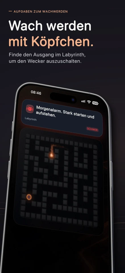 Wach werden mit Köpfchen. Finde den Ausgang im Labyrinth, um den Wecker auszuschalten.