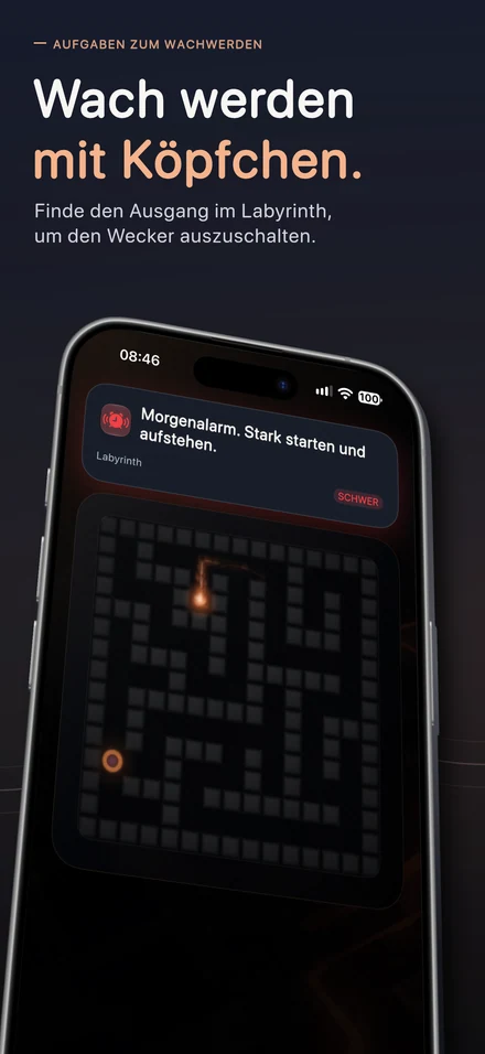 Wach werden mit Köpfchen. Finde den Ausgang im Labyrinth, um den Wecker auszuschalten.