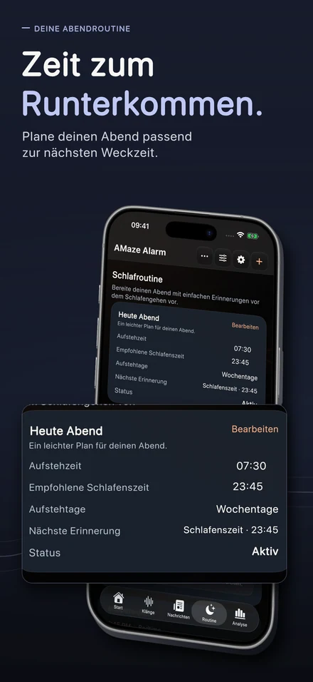 Zeit zum Runterkommen. Plane deinen Abend passend zur nächsten Weckzeit.