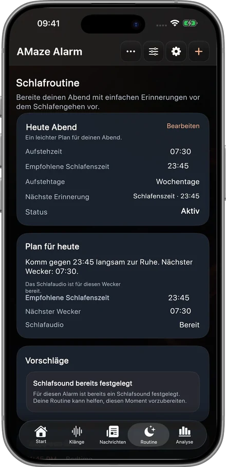 Abendroutine mit Schlafenszeit und Aufstehzeit.