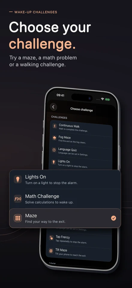 Choose your challenge. Try a maze, a math problem or a walking challenge.