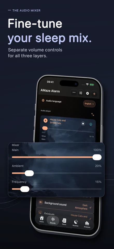 Fine-tune your sleep mix. Separate volume controls for all three layers.