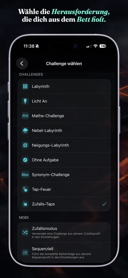 Challenge-Auswahl in AMaze Alarm