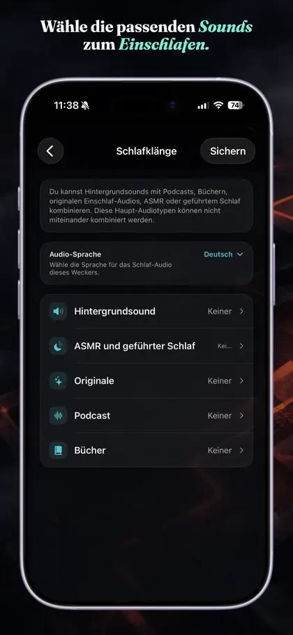 Einschlaf-Audio-Einstellungen in AMaze Alarm