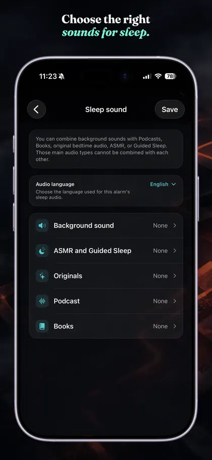 Sleep audio setup in AMaze Alarm