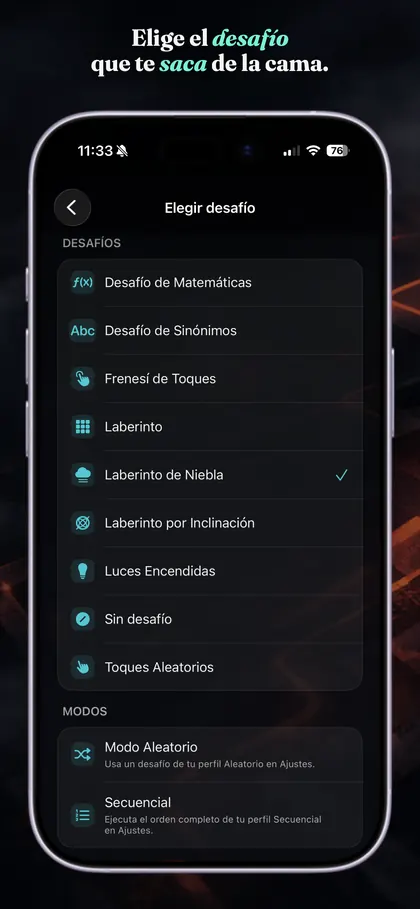 Selección de desafío en AMaze Alarm