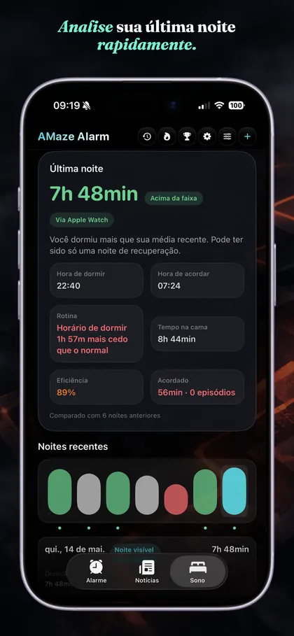 Tela de Análise de Sono do AMaze Alarm