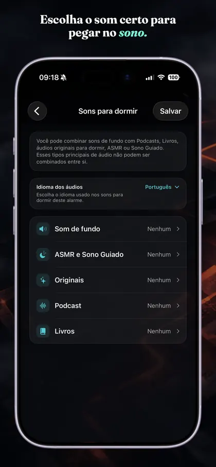 Configuração de Sons para dormir no AMaze Alarm