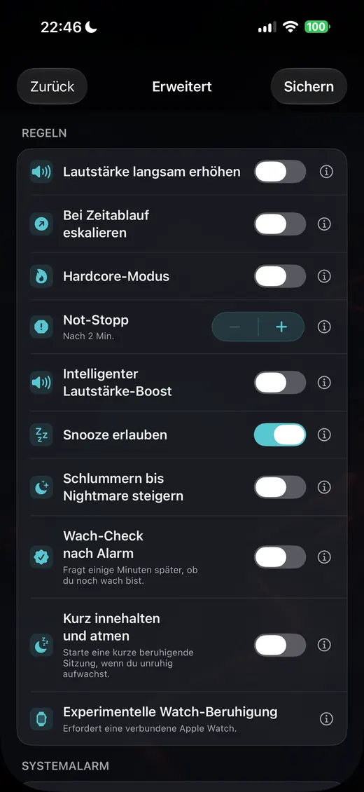 Bildschirm für erweiterte Alarmregeln