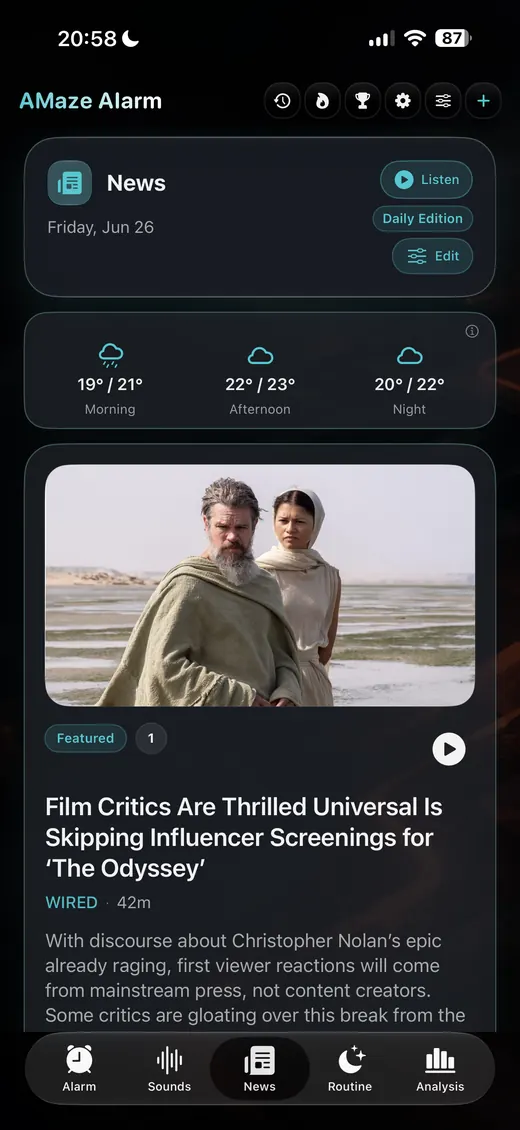 News and weather screen