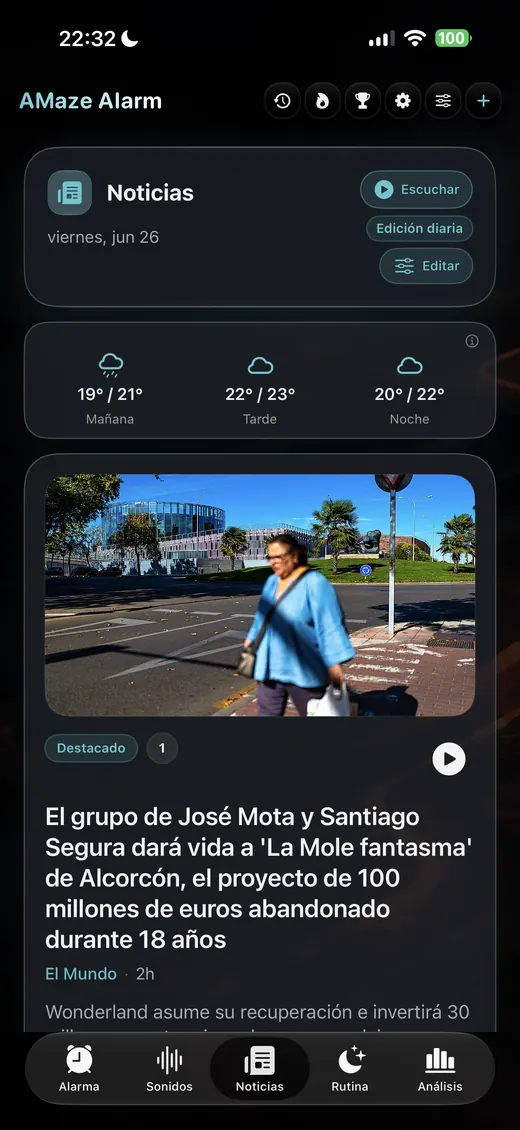 Pantalla de noticias y clima