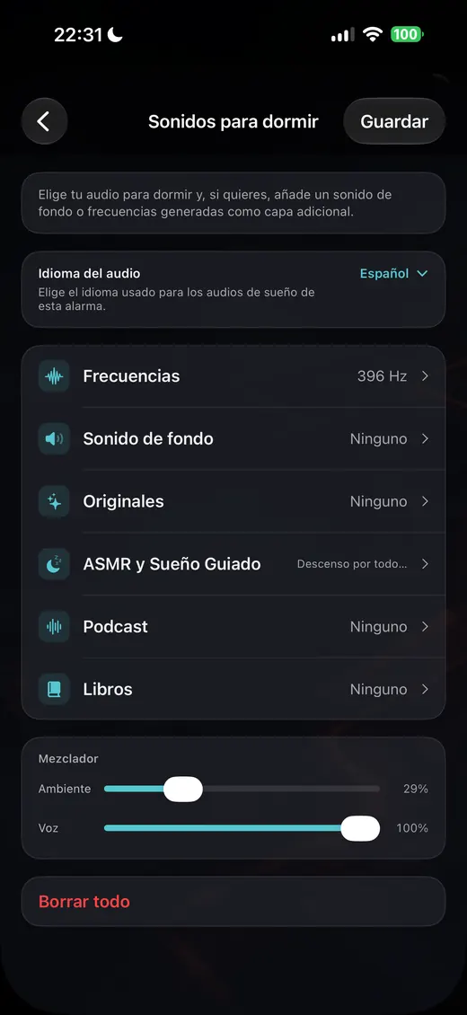Pantalla de audio para dormir