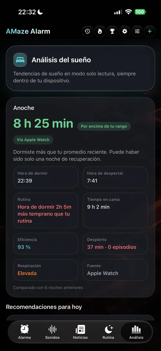 Pantalla de Análisis del Sueño