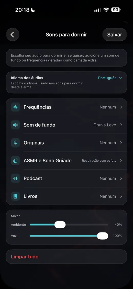 Tela de áudio para dormir