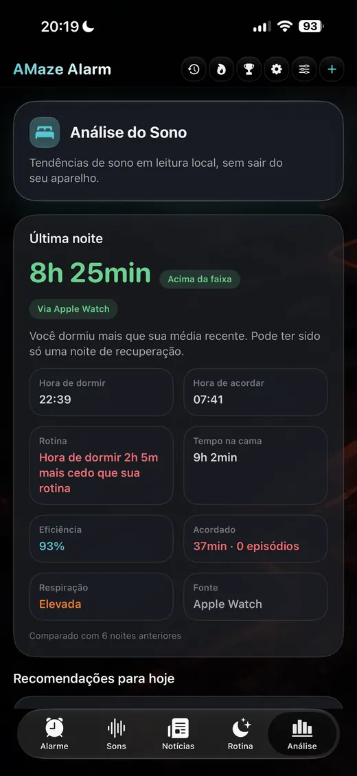 Tela de Análise do Sono