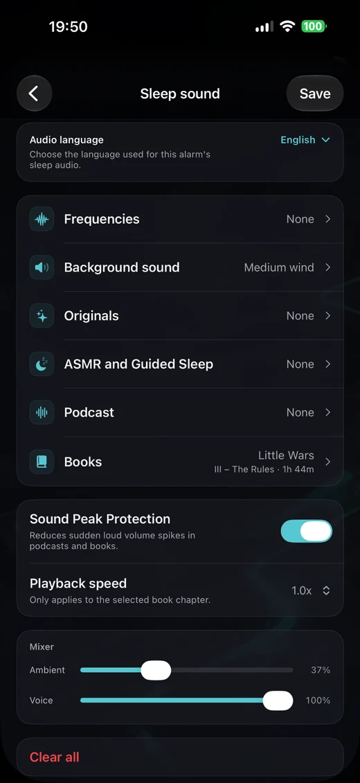 Sleep Sounds, spoken content and ambience in one setup